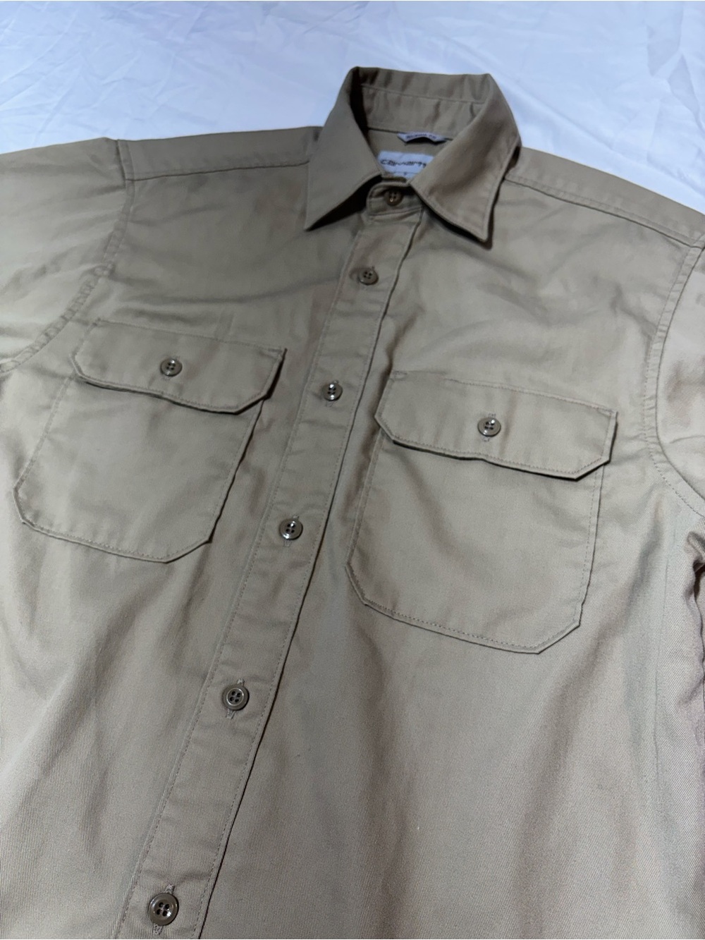 Carhartt Men's Relaxed Fit Khaki Button Front Short Sleeve Shirt - Size Small